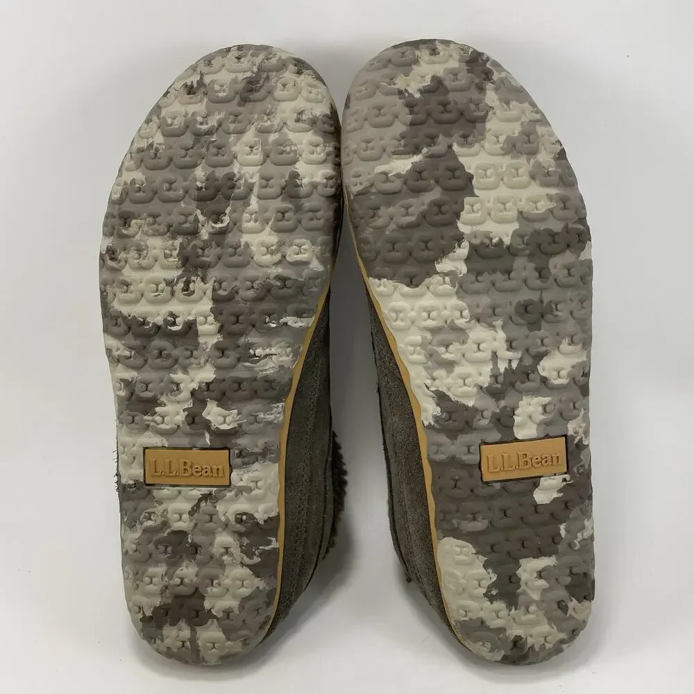 L.L. Bean Mountain Slipper Scuffs Mens Size 11 Gray Brown Suede Fleece Lining